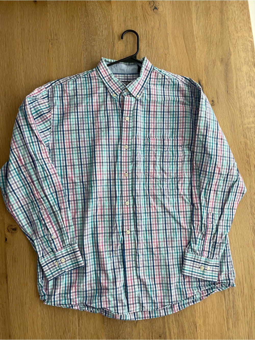 Men's Classic Button-Down Plaid Shirt in White, Blue & Pink